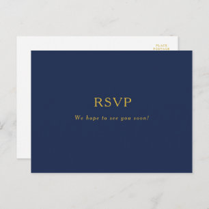 Classic Minimalist Navy Blue   Gold Wedding RSVP Postcard