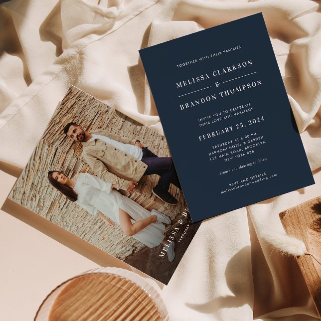 Classic Minimalist Navy Blue Photo Wedding  Invitation (Creator Uploaded)