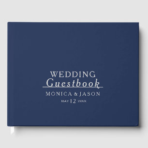Classic Minimalist Navy Blue Silver Guest Book