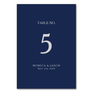 Classic Minimalist Navy Blue   Silver Table Number