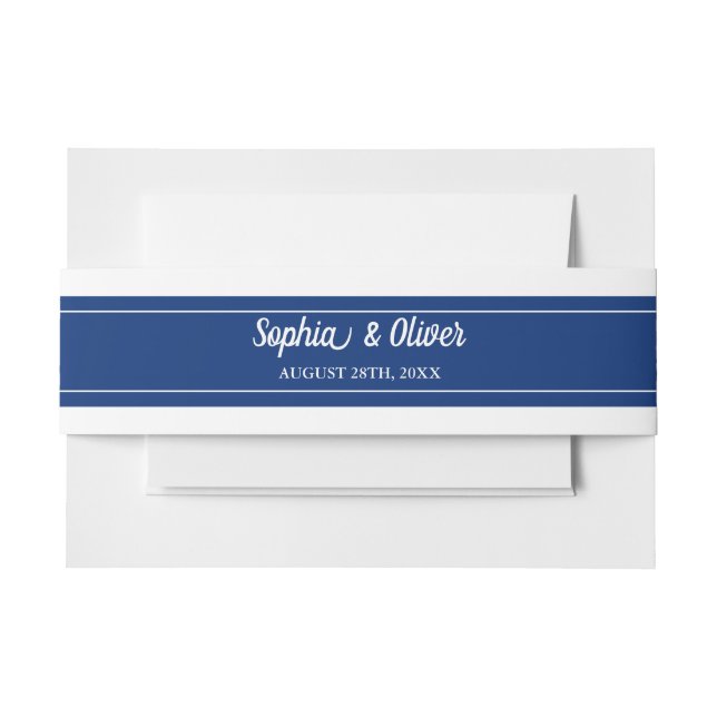 Classic Minimalist Navy Blue Wedding Invitation Invitation Belly Band (Front Example)