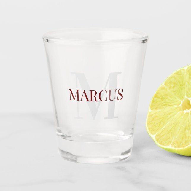 Classic Minimalist Personalized Monogram and Name  Shot Glass (Front)