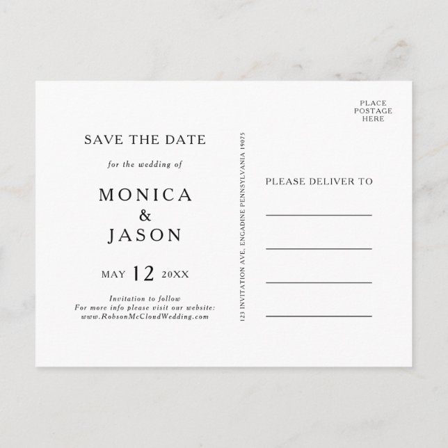 Classic Minimalist Photo Save The Date Postcard (Back)