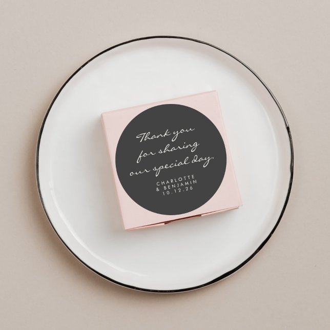 Classic Minimalist Script Black Thank You Wedding  Round Sticker (Creator Uploaded)