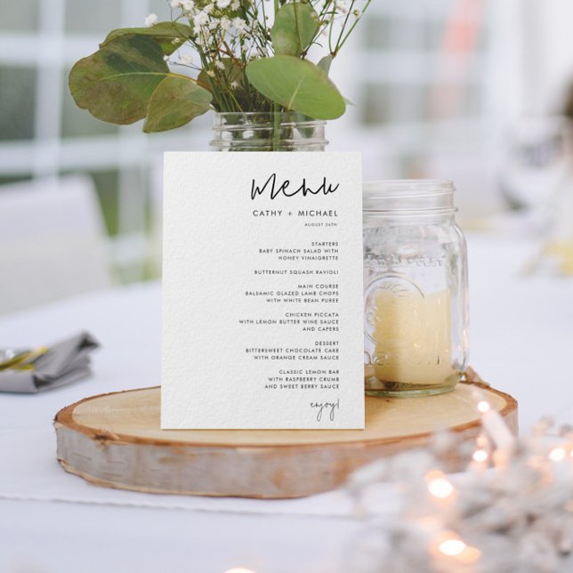 Classic Minimalist Script Black & White Paper Menu (Creator Uploaded)