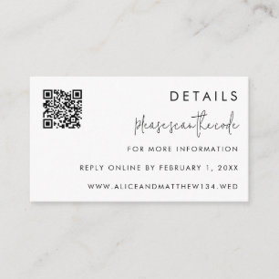 Classic  Minimalist Script Wedding Details QR Code Enclosure Card
