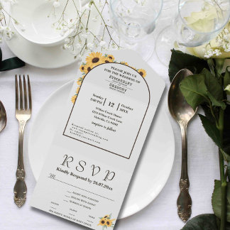 Classic Minimalist Sunflower Arch Sage Green All In One Invitation
