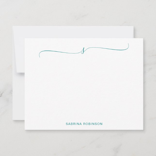 Classic Minimalist Teal Calligraphy Note Card (Front)
