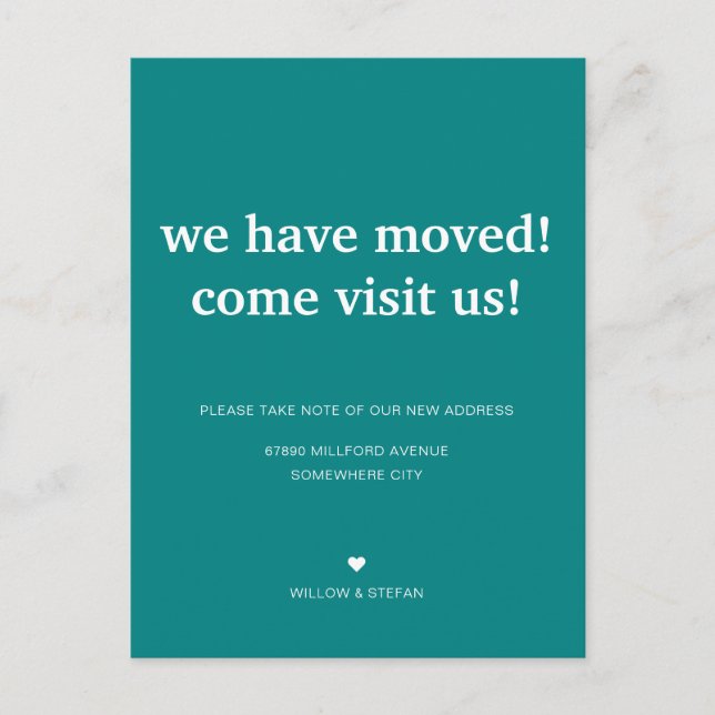 Classic Minimalist Teal We've Moved Moving  Announcement Postcard (Front)