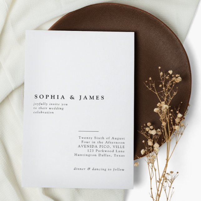 Classic Minimalist White Black Wedding Invitation (Creator Uploaded)