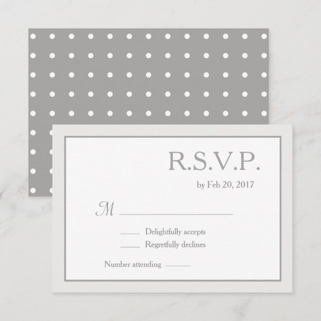 Classic minimalist white grey polka dots rsvp invitation (Front/Back)