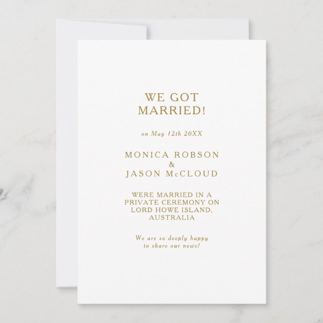 Classic Minimaliste Gold Elopement Faire-part (Devant)