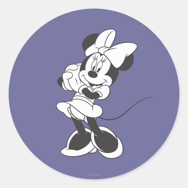 Classic Minnie | Black and White Classic Round Sticker (Front)