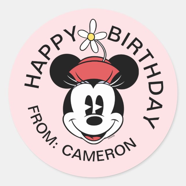 Classic Minnie | Flower Face | Happy Birthday Classic Round Sticker (Front)