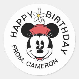 Classic Minnie   Flower Face   Happy Birthday Round Sticker