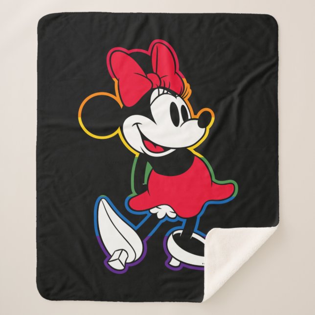Classic Minnie Rainbow Outline Sherpa Blanket (Front)