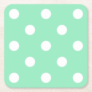 Classic Mint Green White Dots Elegant Template Square Paper Coaster