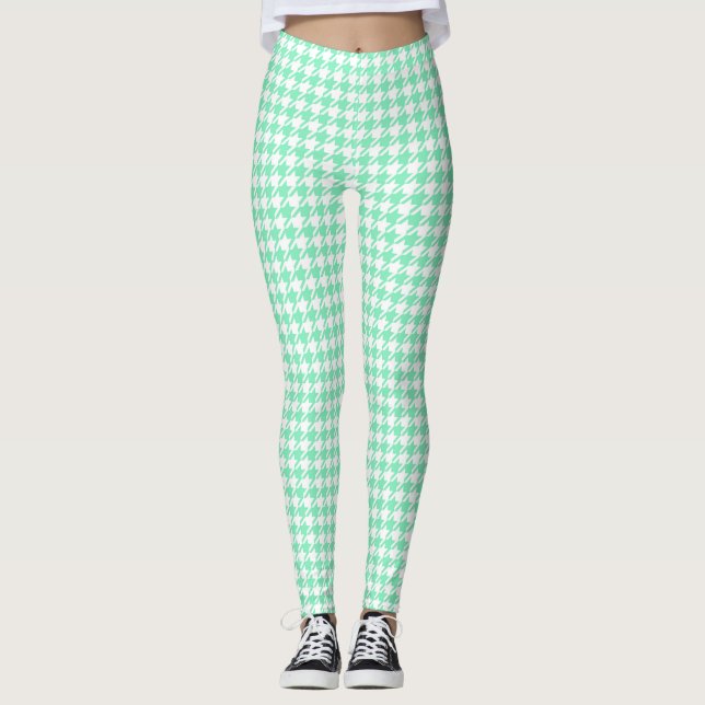 Classic Mint Pepita Houndstooth Pattern   Leggings (Front)