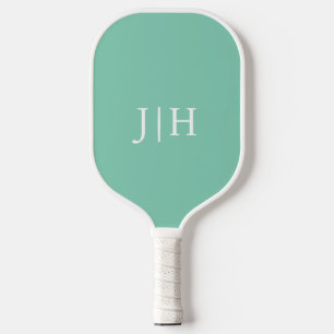 Classic Mint/White Simple Monogram Minimalist Pickleball Paddle