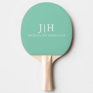 Classic Mint/White Simple Monogram Minimalist Ping Pong Paddle