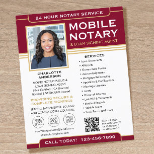 Classic Mobile Notary Flyer QR Code Burgundy Gold