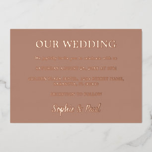 Classic Mocha Wedding Rose Gold Foil Invitation