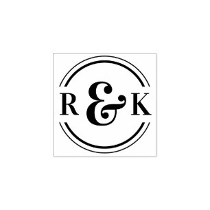 Classic Modern Ampersand Two Monogram Initials Rubber Stamp