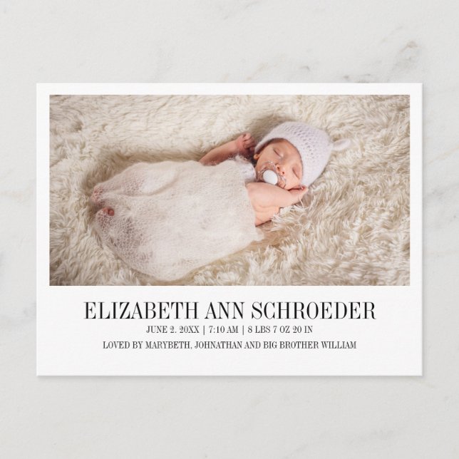 Classic & Modern Baby Birth Announcement Postcard (Front)
