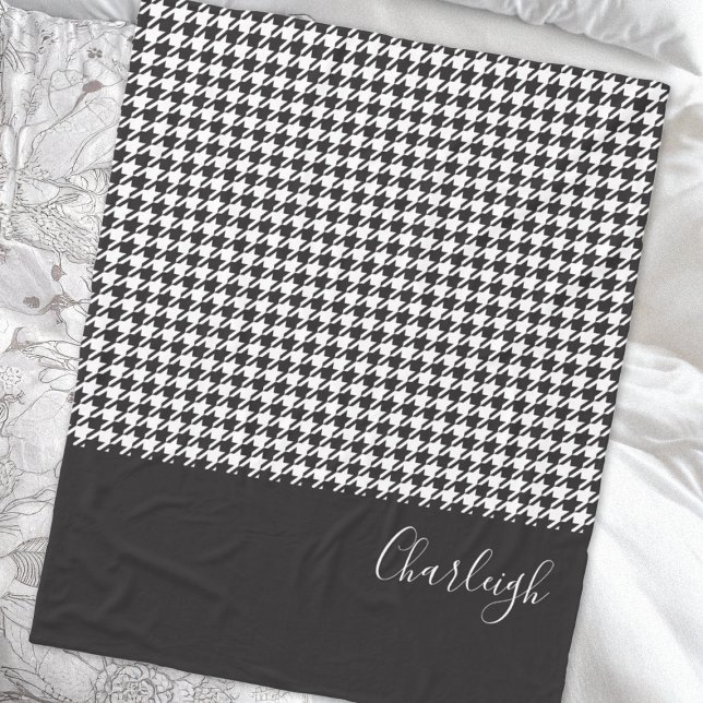 Classic Modern Black and White Houndstooth Fleece Blanket (Creator Uploaded)