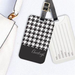Classic Modern Black and White Houndstooth Luggage Tag