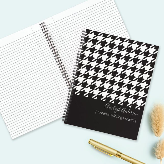 Classic Modern Black and White Houndstooth Notebook (Creator Uploaded)