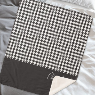 Classic Modern Black and White Houndstooth Sherpa Blanket