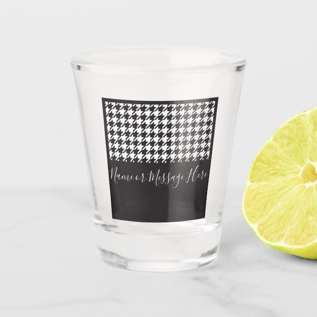 Classic Modern Black and White Houndstooth Shot Glass (Front)
