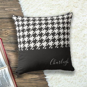 Classic Modern Black and White Houndstooth Throw Pillow