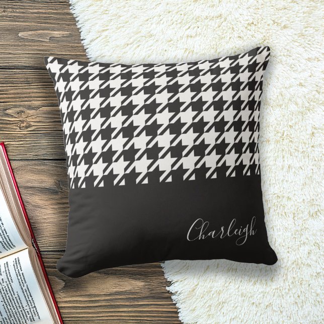 Classic Modern Black and White Houndstooth Throw Pillow (Creator Uploaded)