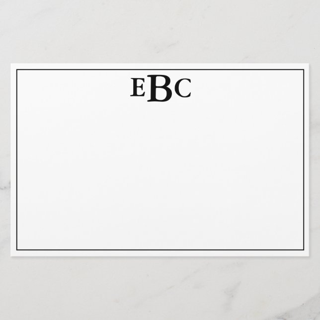 Classic Modern Black and White Monogram Stationary Stationery (Front)