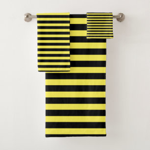 Classic Modern Black and Yellow Striped  Bath Towel Set