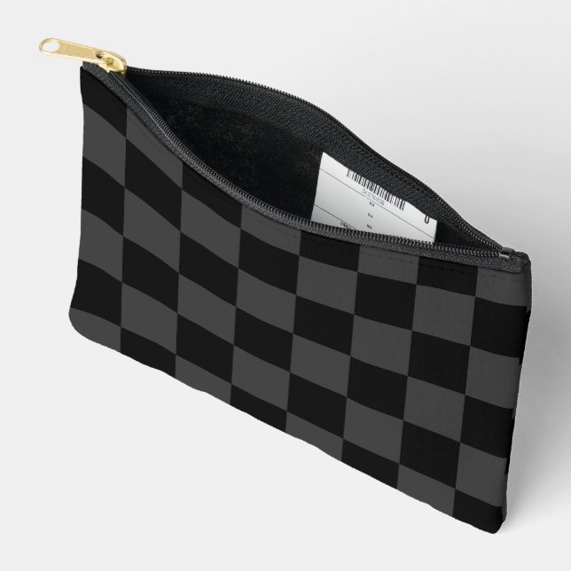 Classic Modern Black & Smoky Black Chequerboard  Accessory Pouch (Open)