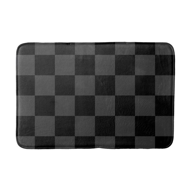 Classic Modern Black & Smoky Black Chequerboard  Bath Mat (Front)