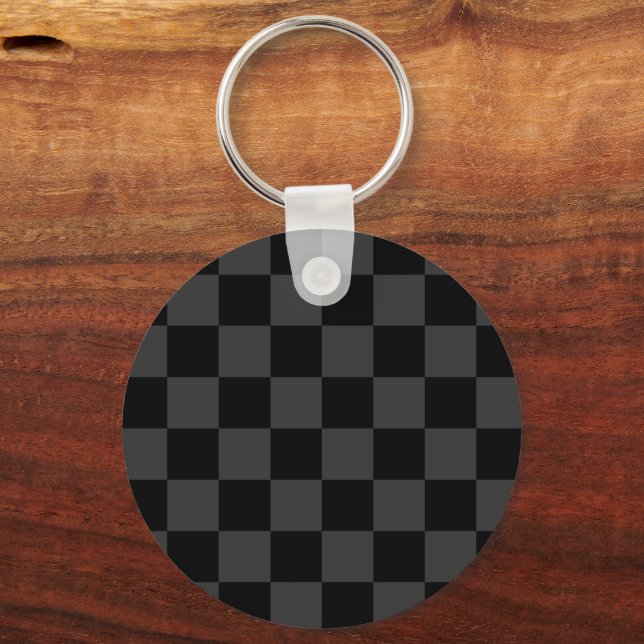 Classic Modern Black & Smoky Black Chequerboard  Keychain (Front)