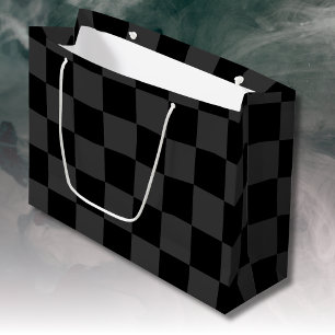Classic Modern Black & Smoky Black Chequerboard  Large Gift Bag