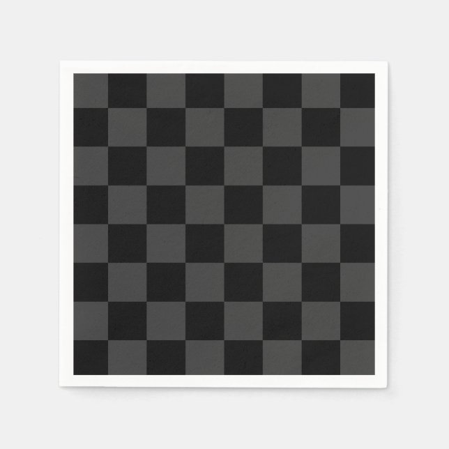 Classic Modern Black & Smoky Black Chequerboard  Napkin (Front)