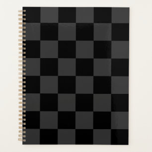 Classic Modern Black & Smoky Black Chequerboard  Planner