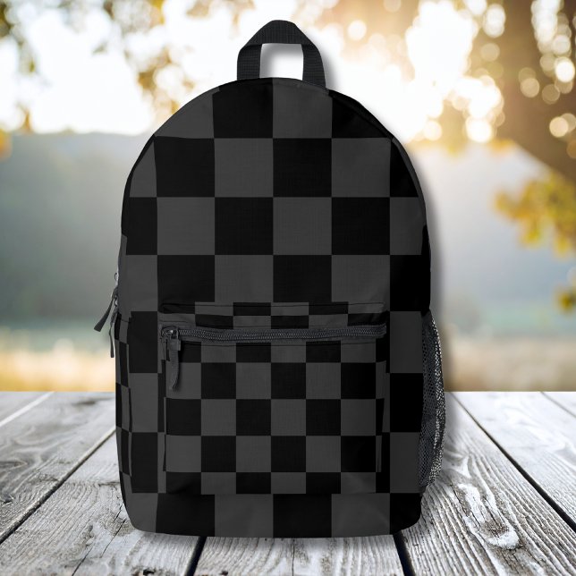Classic Modern Black & Smoky Black Chequerboard  Printed Backpack (Creator Uploaded)