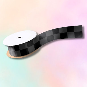 Classic Modern Black & Smoky Black Chequerboard  Satin Ribbon