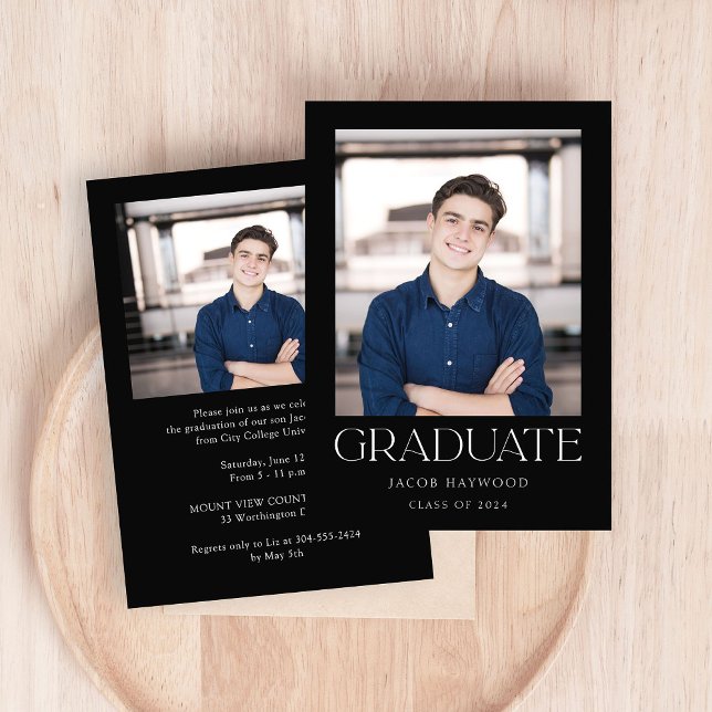 Classic Modern Black White Photo Graduation Party Invitation (Creator Uploaded)
