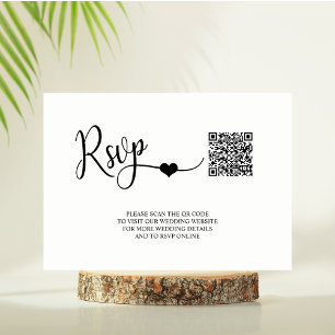 Classic Modern Black & White Wedding RSVP QR Code Enclosure Card