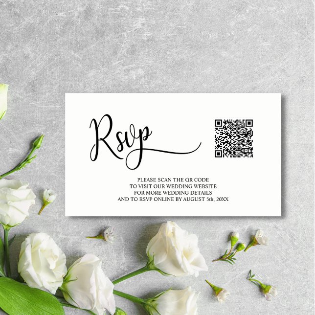 Classic Modern Black & White Wedding RSVP QR Code  Enclosure Card (Classic Modern Black & White Wedding RSVP QR Code Enclosure Card)