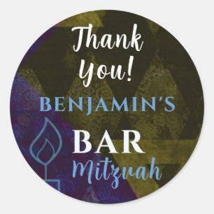 Classic Modern Blue Bar Mitzvah Bold Thank You Round Sticker