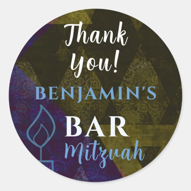 Classic Modern Blue Bar Mitzvah Bold Thank You Round Sticker (Front)